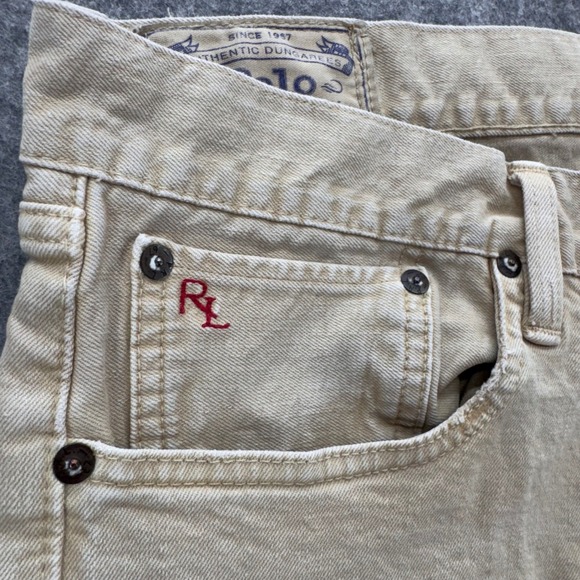 Polo Ralph Lauren Authentic Dungarees Varick Slim Straight Jean Size 36x30 Beige - Picture 2 of 11